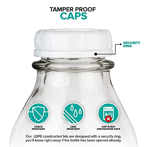 Stock Your Home Liter Glass Milk Bottles (2 Pack) - 32-Oz Milk Jars with Lids - Food Grade Glass Bottles - Dishwasher Safe - Bottles for Milk, Buttermilk, Honey, Maple Syrup, Jam, BBQ Sauce