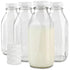 Stock Your Home Liter Glass Milk Bottle with Lid (4 Pack) 32 Oz Jugs and 8 White Caps, Reusable Food Grade Container for Refrigerator, Juice, Oat or Plant Milks, Water, Honey