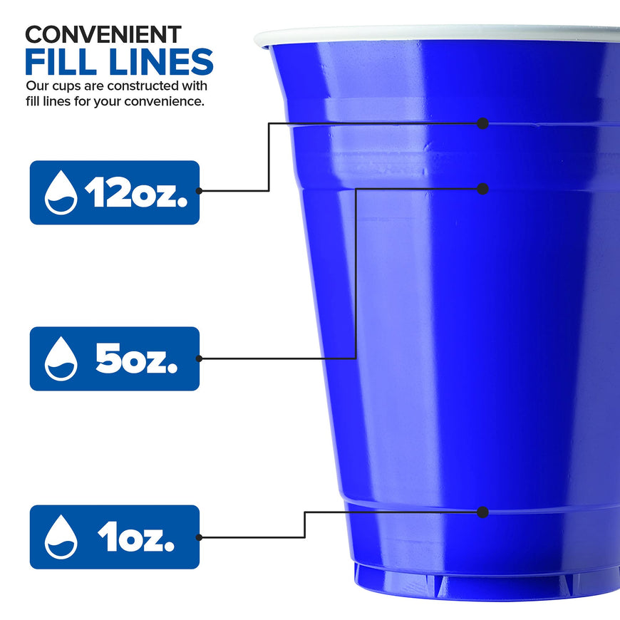 16-Ounce Plastic Party Cups in Blue (100 Pack) - Disposable Plastic Cups - Recyclable - Blue Cups with Fill Lines - Reusable Plastic Cups for Drinks, Soda, Punch, Barbecues, Picnics - Stock Your Home