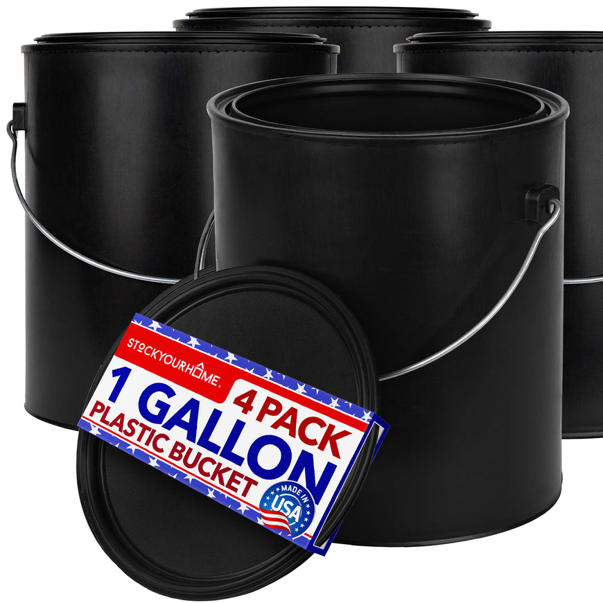 1 Gallon Black All-Plastic Paint Can - 4 Pack