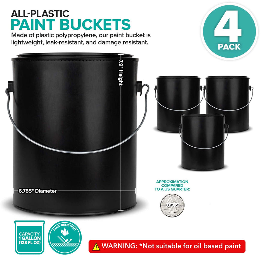 1 Gallon Black All-Plastic Paint Can - 4 Pack