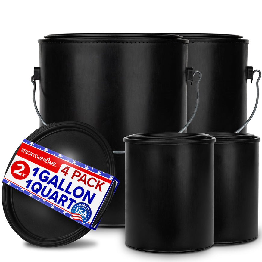 1 Quart & 1 Gallon Plastic Paint Buckets (4 Pack Combo) Triple-Lock Airtight Seal to Minimizing Skimming, Rust, Odor & Chemical Resistant- (2X 32 Fl Oz & 2X 128 FLoz) Plastic Paint Can + Snap On Lid