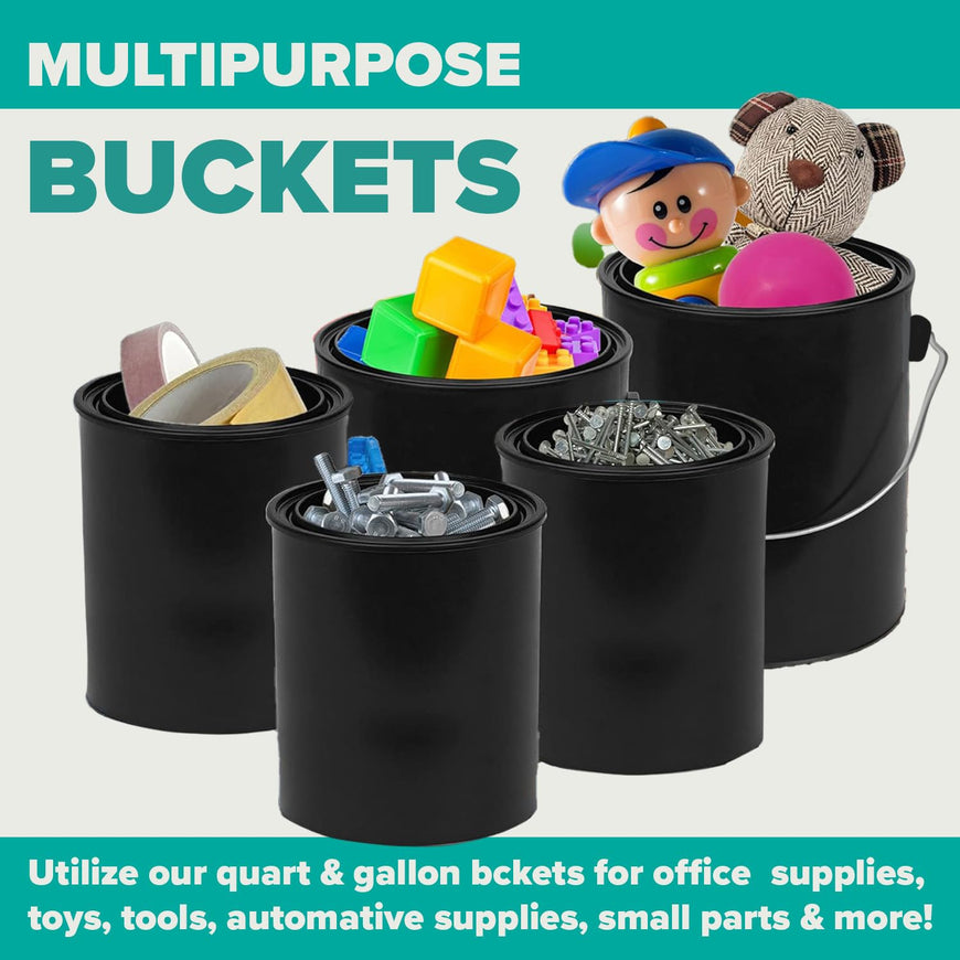 1 Quart & 1 Gallon Plastic Paint Buckets (4 Pack Combo) Triple-Lock Airtight Seal to Minimizing Skimming, Rust, Odor & Chemical Resistant- (2X 32 Fl Oz & 2X 128 FLoz) Plastic Paint Can + Snap On Lid