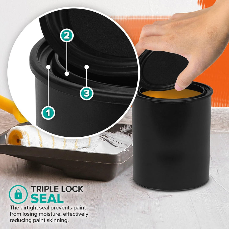 1 Quart & 1 Gallon Plastic Paint Buckets (4 Pack Combo) Triple-Lock Airtight Seal to Minimizing Skimming, Rust, Odor & Chemical Resistant- (2X 32 Fl Oz & 2X 128 FLoz) Plastic Paint Can + Snap On Lid
