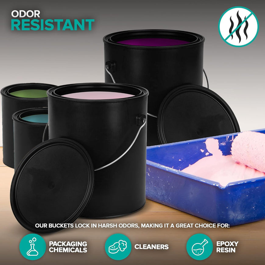 1 Quart & 1 Gallon Plastic Paint Buckets (4 Pack Combo) Triple-Lock Airtight Seal to Minimizing Skimming, Rust, Odor & Chemical Resistant- (2X 32 Fl Oz & 2X 128 FLoz) Plastic Paint Can + Snap On Lid