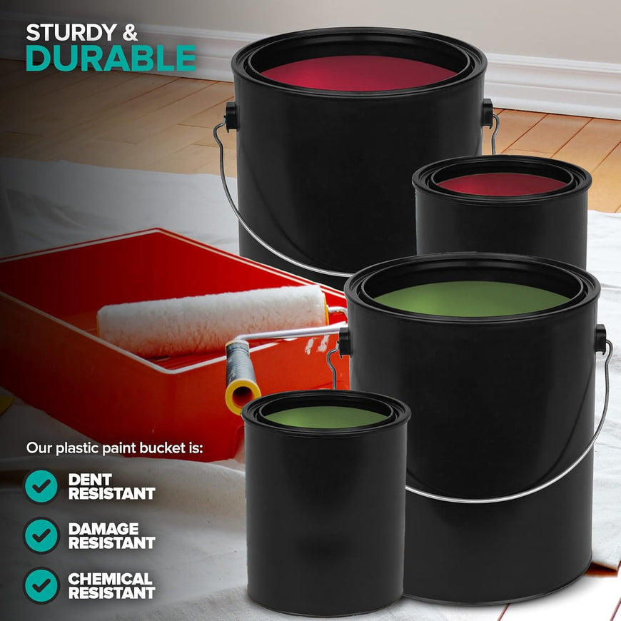 1 Quart & 1 Gallon Plastic Paint Buckets (2 Pack Combo) Triple-Lock Airtight Seal to Minimizing Skimming, Rust, Odor & Chemical Resistant- (1x 32 Fl Oz & 1x 128 FLoz) Plastic Paint Can + Snap On Lid