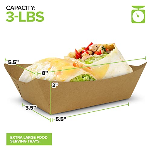 [250 Pack] Extra Large Disposable Brown Kraft Paper Food Trays, 3-Lb Concession Tray, Serving Boats for Party Snacks, Taco Bar, Seafood, Nachos Plates