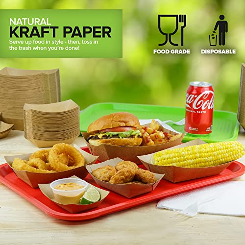 [250 Pack] Extra Large Disposable Brown Kraft Paper Food Trays, 3-Lb Concession Tray, Serving Boats for Party Snacks, Taco Bar, Seafood, Nachos Plates