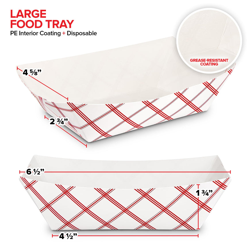 Stock Your Home 500 Pack 2 Lb Disposable Red & White Checkered Paper Trays, Eco Friendly Serving Boats for Concession Food & Condiments, Nacho Trays