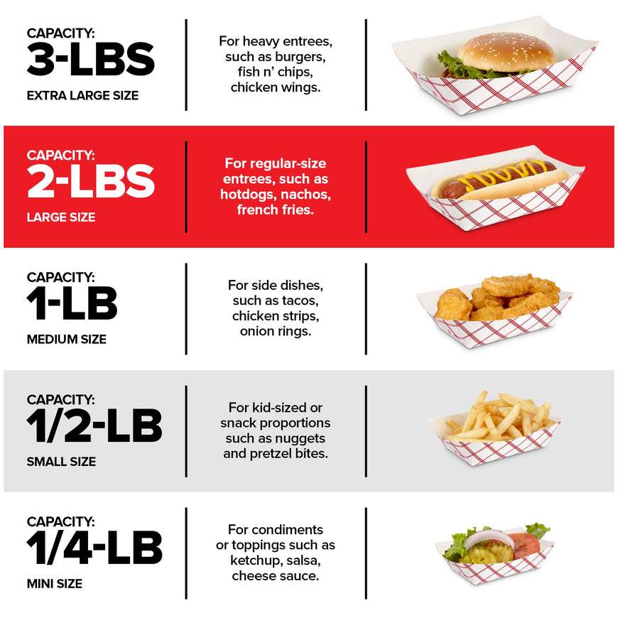 Stock Your Home 500 Pack 2 Lb Disposable Red & White Checkered Paper Trays, Eco Friendly Serving Boats for Concession Food & Condiments, Nacho Trays