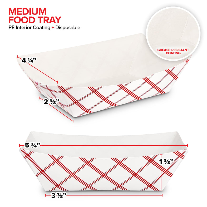 Stock Your Home Small Paper Food Boats (100 Pack) 1 Lb Disposable Red & White Checkered Trays, Eco Friendly Food Boat, Serving Boats for Concession Food & Condiments, Nacho Tray 4.25