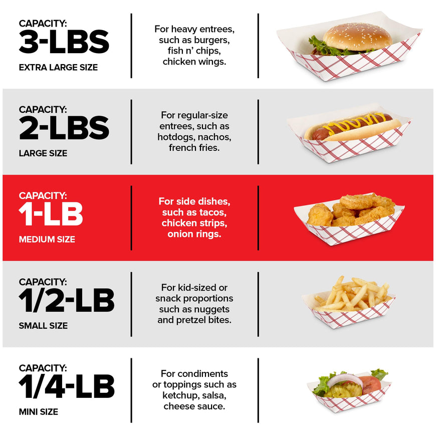Stock Your Home Small Paper Food Boats (100 Pack) 1 Lb Disposable Red & White Checkered Trays, Eco Friendly Food Boat, Serving Boats for Concession Food & Condiments, Nacho Tray 4.25