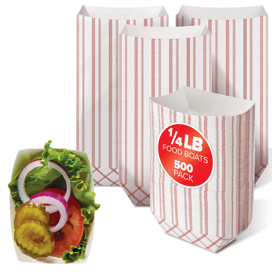 Stock Your Home Paper Food Boats (500 Pack) .25 Lb Disposable Red & White Checkered Trays, Eco Friendly Boat, Serving Boats for Concession Food & Condiments, Nacho Serving Dish