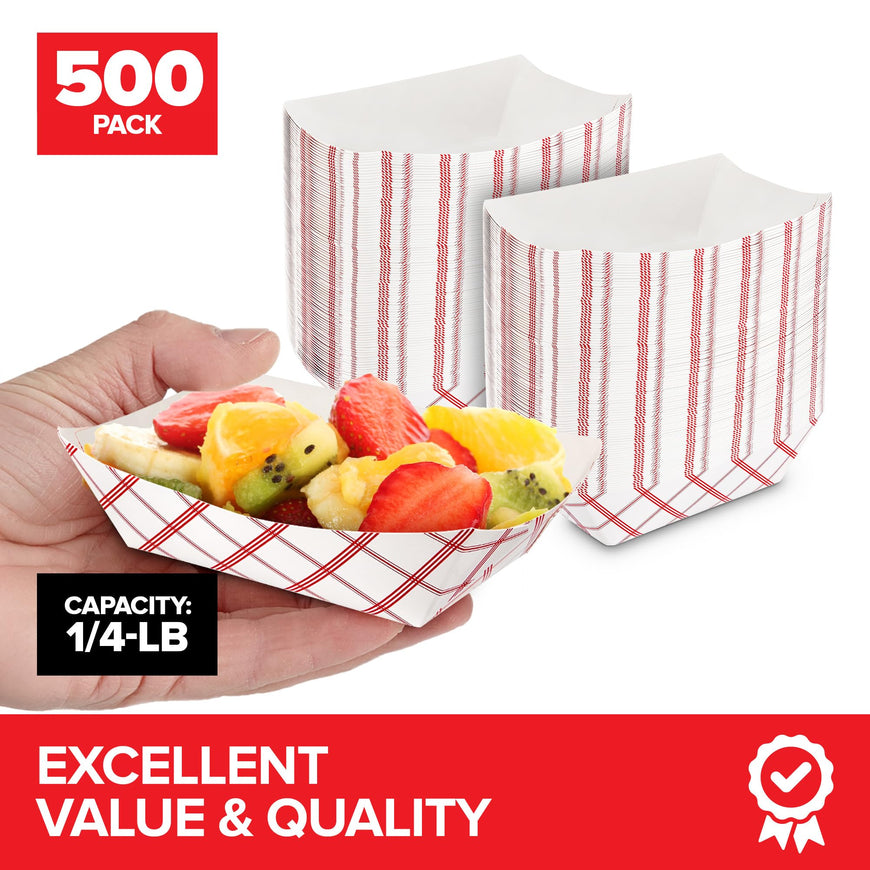 Stock Your Home Paper Food Boats (500 Pack) .25 Lb Disposable Red & White Checkered Trays, Eco Friendly Boat, Serving Boats for Concession Food & Condiments, Nacho Serving Dish