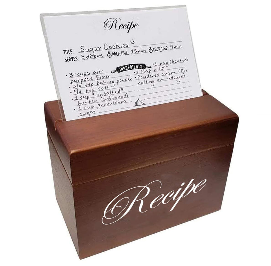 Stock Your Home Hand-Crafted Wooden Recipe Box - 75 Recipe Cards and 8 Dividers - Easy Viewing Slit and Plastic Recipe Card Holder - Conversion Chart - Termite and Rot Resistant Small Recipe Box
