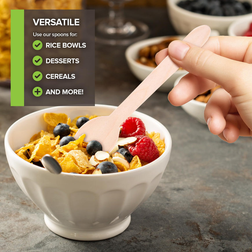 100% Wooden Disposable Spoons, (100 Count) Planet Friendly Utensils, Compostable Cutlery Spoons For Parties, Concession stands And Hosting