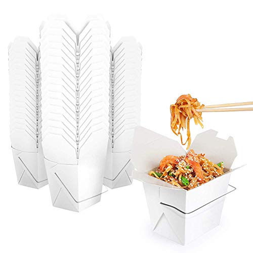 Stock Your Home 8oz Chinese Takeout Containers- 50 Count- White with Handle