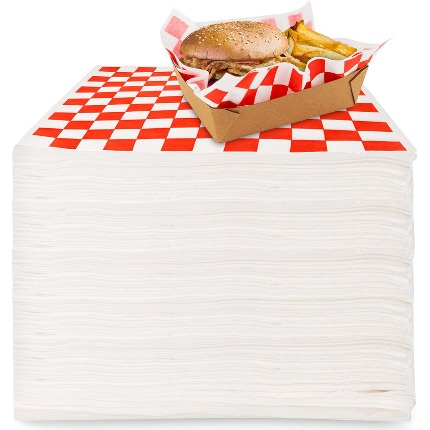 Deli Paper Sheets (500 Count) 12-Inch Red Checkered Square Sandwich Wrapping Paper Grease Resistant Perfect for Concession Stand, Carnival, Party, Fast Food, Cheese, Basket Liner and Food Packaging