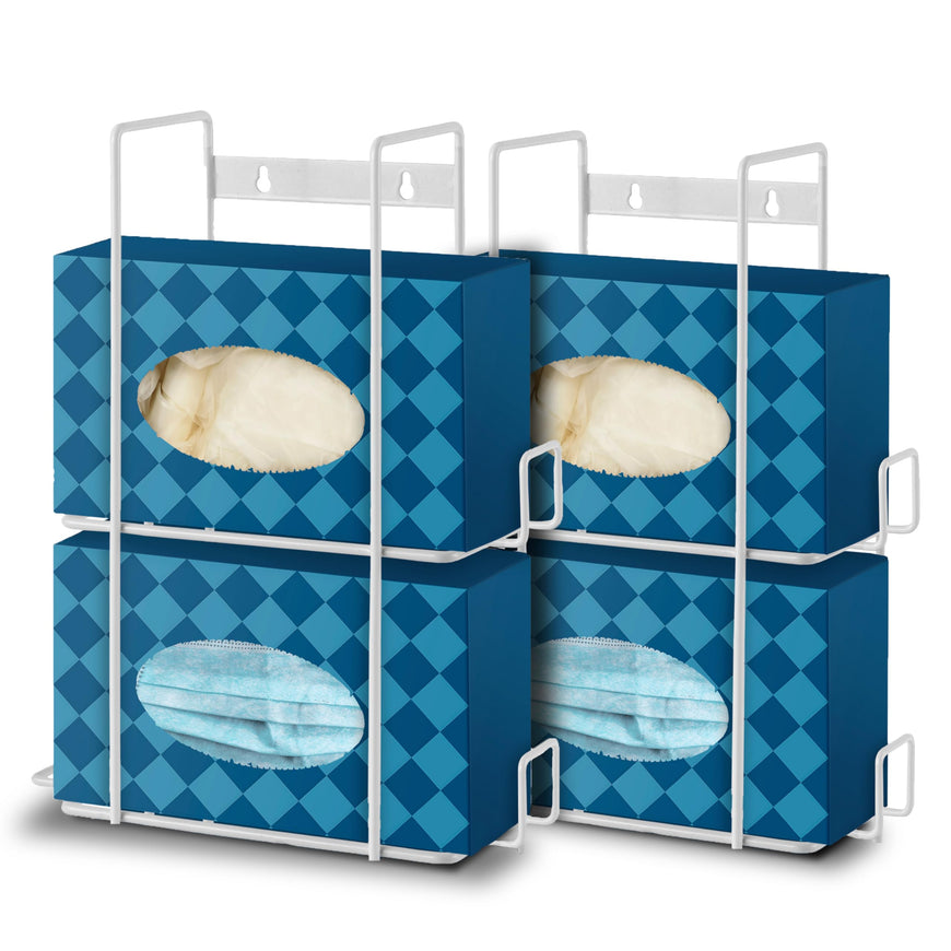 Stock Your Home (White Metal Double Gloves Dispenser (2 Pack) Tissue Box Shelf, Glove Box Holder Wall Mount, For Kitchen, Cleaning Closet, Lab, Exam, Office