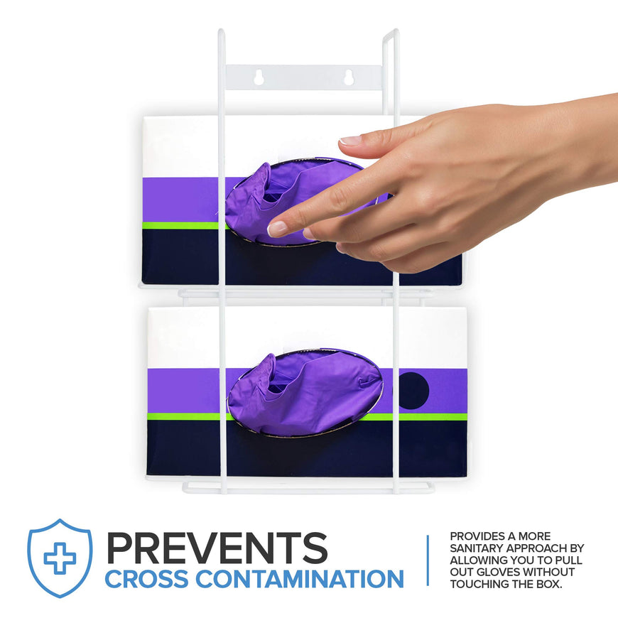 Stock Your Home (White Metal Double Gloves Dispenser (2 Pack) Tissue Box Shelf, Glove Box Holder Wall Mount, For Kitchen, Cleaning Closet, Lab, Exam, Office