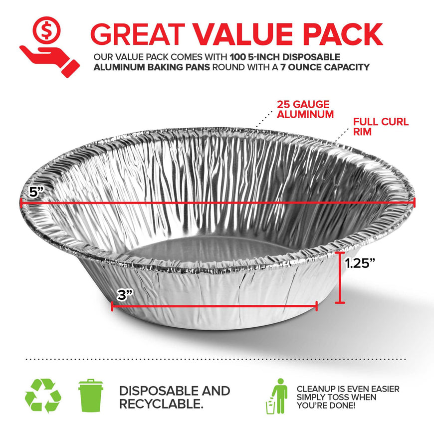 Stock Your Home 5 Inch Disposable Mini Pie Tin - 100 Count