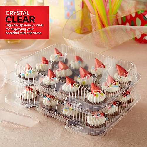 Stock Your Home Mini Disposable Plastic Cupcake Containers (40 Pack) 12 - Count Tray Compartment, Small or Mini Cupcakes Box/Holder/Carrier with Clear Connected Dome Lid, BPA Free