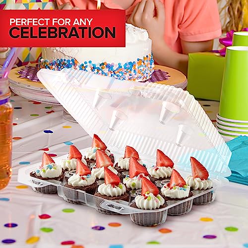 Stock Your Home Mini Disposable Plastic Cupcake Containers (40 Pack) 12 - Count Tray Compartment, Small or Mini Cupcakes Box/Holder/Carrier with Clear Connected Dome Lid, BPA Free