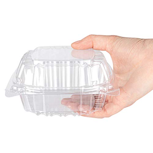 Disposable Plastic To Go Containers with Clear Lids (50 Pack) Fancy Hinged Top Square Clamshell Food Boxes for Take Out, Home Party Togo Clam Shell Box to Carry Cake, Dessert, Small Sandwich