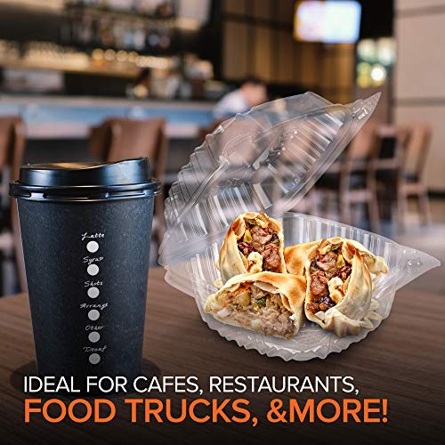 Disposable Plastic To Go Containers with Clear Lids (100 Pack) Fancy Hinged Top Square Clamshell Food Boxes for Take Out, Home Party Togo Clam Shell Box to Carry Cake, Dessert, Small Sandwich