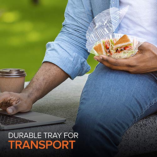 Disposable Plastic To Go Containers with Clear Lids (100 Pack) Fancy Hinged Top Square Clamshell Food Boxes for Take Out, Home Party Togo Clam Shell Box to Carry Cake, Dessert, Small Sandwich