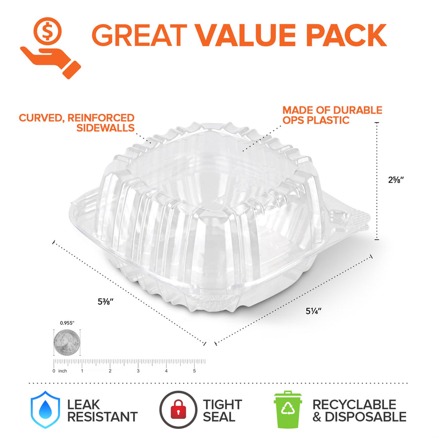 5x5 Plastic Clamshell Takeout Containers (600 Pack)