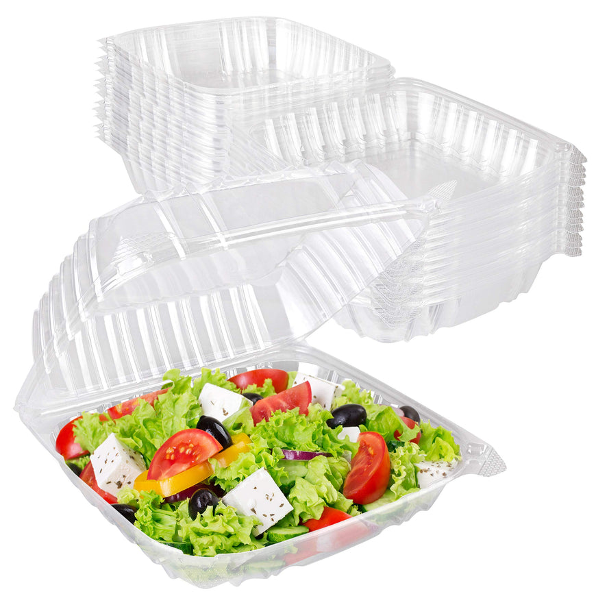 Stock Your Home Plastic 8 x 8 Inch Clamshell Takeout Tray (25 Count) - Dessert Containers - Plastic Hinged Food Container - Disposable Plastic Clamshell Food Containers for Salads, Pasta, Sandwiches