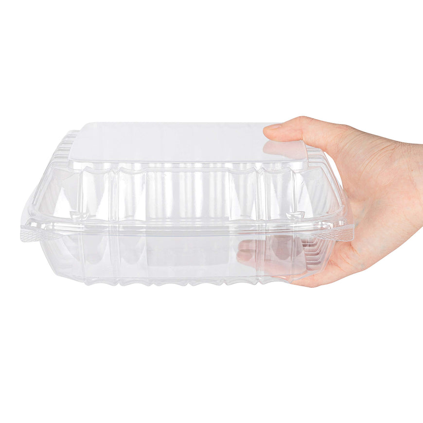 Stock Your Home Plastic 8 x 8 Inch Clamshell Takeout Tray (25 Count) - Dessert Containers - Plastic Hinged Food Container - Disposable Plastic Clamshell Food Containers for Salads, Pasta, Sandwiches