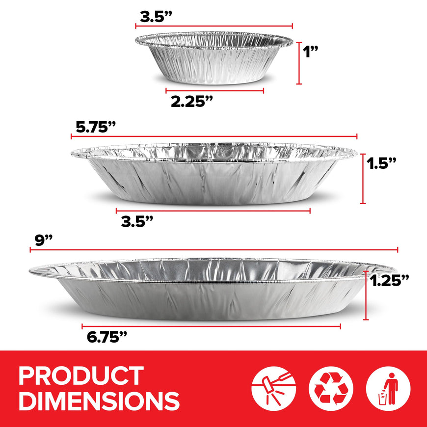 Stock Your Home Disposable Aluminum Foil Pie Pans Set (75 PCS) Heavy Duty Baking Pans (25) 9â€, (25) 6â€, (25) 3â€ Inch Cooking, Heating, Food Prep, Holiday Dinner Meals