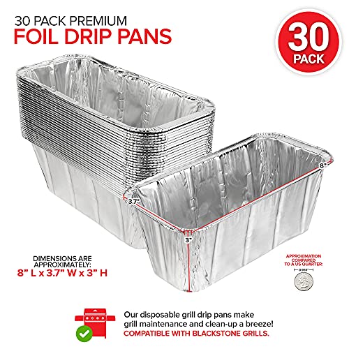 Stock Your Home Foil Grill Drip Pan (30 Pack) Compatible with Blackstone's 28â€, 30â€, & 36â€ BBQ Griddle + 17â€ & 22â€ Tabletop Range- Disposable Aluminum Oil Catcher Tray, Blackstone Grease Cup Liners