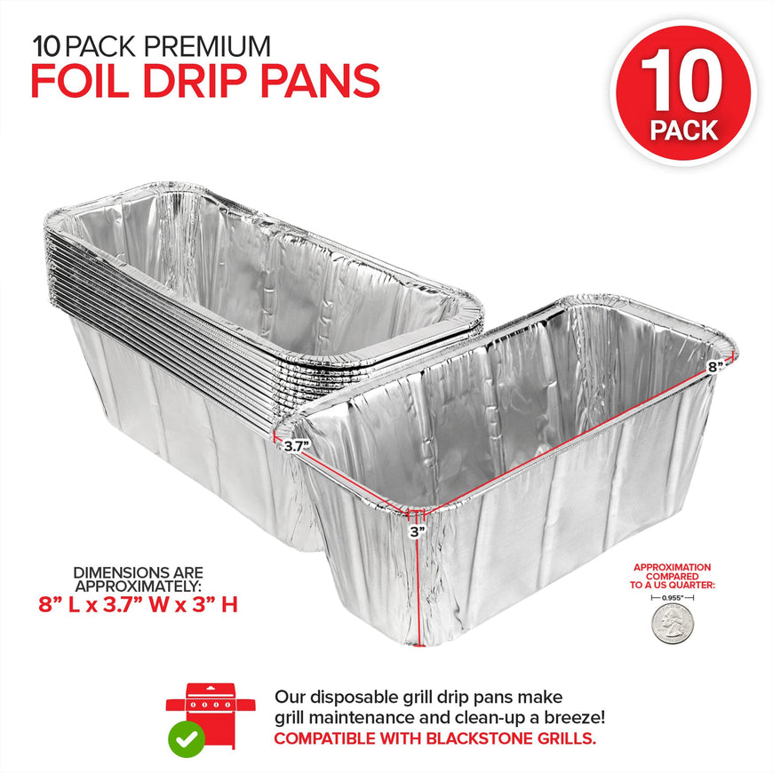 Stock Your Home Foil Grill Drip Pan (10 Pack) Compatible with Blackstone's 28â€, 30â€, & 36â€ BBQ Griddle + 17â€ & 22â€ Tabletop Range- Disposable Aluminum Oil Catcher Tray, Blackstone Grease Cup Liners