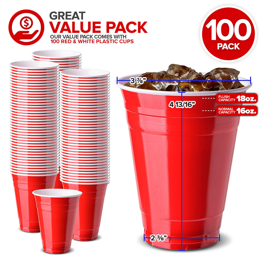 Stock Your Home Red Plastic Cups Disposable, 16oz (100 Count) Heavy-Duty, Large Party Cup Pack Bulk Pack for Drinking Punch, Soda, Wine, Beer, 4th of July, Halloween