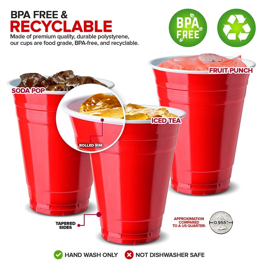 Stock Your Home Red Plastic Cups Disposable, 16oz (100 Count) Heavy-Duty, Large Party Cup Pack Bulk Pack for Drinking Punch, Soda, Wine, Beer, 4th of July, Halloween