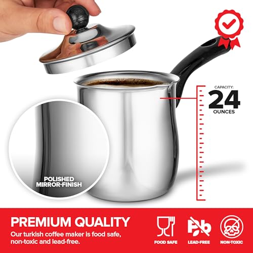 Stock Your Home 24oz Turkish Coffee Pot Set with Lid, Small Saucepan Coffee Maker, Mini Sauce Pan Butter Melter, Stainless Steel Milk Warmer Pots for Stove Top