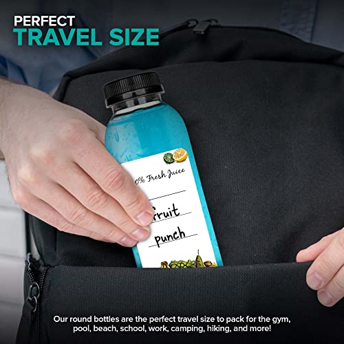 Stock Your Home 12 Oz Round Plastic Bottles with Caps (12 Pack), Clear Juice Bottles with Caps, Refillable Juice Bottles with Tamper Proof Caps, Reusable Bottles for Juice, Disposable Juice Bottles