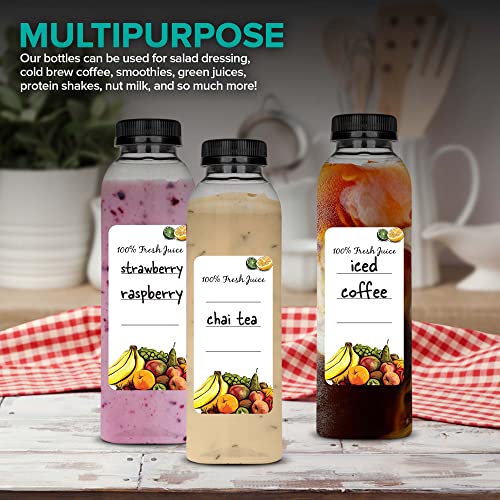 Stock Your Home 12 Oz Round Plastic Bottles with Caps (12 Pack), Clear Juice Bottles with Caps, Refillable Juice Bottles with Tamper Proof Caps, Reusable Bottles for Juice, Disposable Juice Bottles