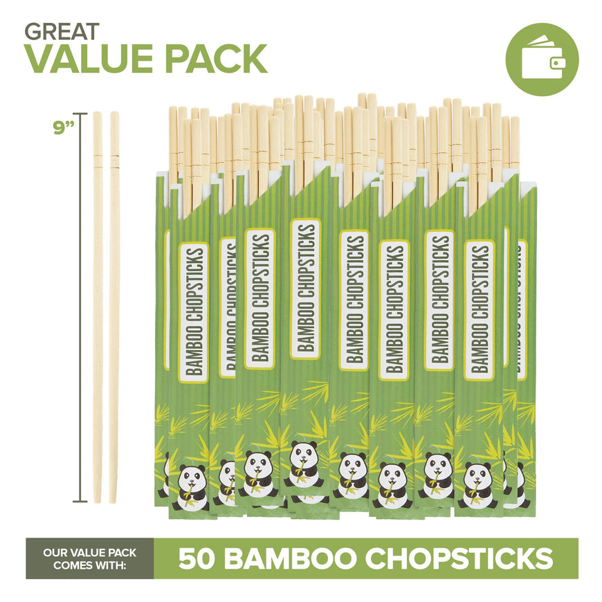 Stock Your Home Bamboo Chopsticks, Bulk (50 Count), Separated for Sushi, Chinese, Japanese, Asian Food, Smooth Wooden, Disposable