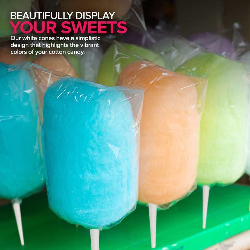 Cotton Candy Cones (100 Pack) â€“ White Kraft Paper Sticks for Floss Sugar & Carnival Treats, Compatible with Cotton Candy Machines â€“ Stock Your Home