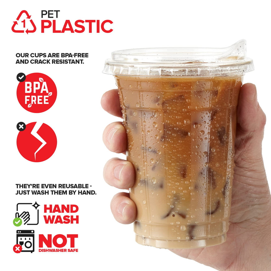 16 oz Clear Plastic Cups with Lids Disposable, Togo Drinking Cup with Strawless Sip Lid for Smoothie, Cold Brew Iced Coffee, Lemonade, Ice Latte, Boba, Party Drinks, Bulk, 16 Ounce (Set of 50)