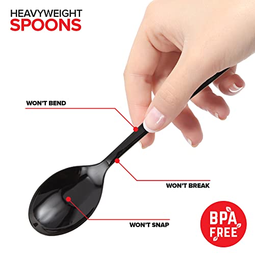 (125-Count) Plastic Spoons, Disposable Silverware for Dinner, Heavy Duty Utensils, Heavyweight Party Flatware, Bulk Cutlery in Black - Stock Your Home