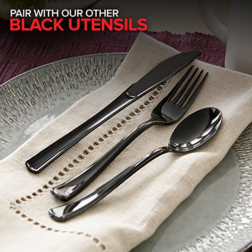 (125-Count) Plastic Spoons, Disposable Silverware for Dinner, Heavy Duty Utensils, Heavyweight Party Flatware, Bulk Cutlery in Black - Stock Your Home
