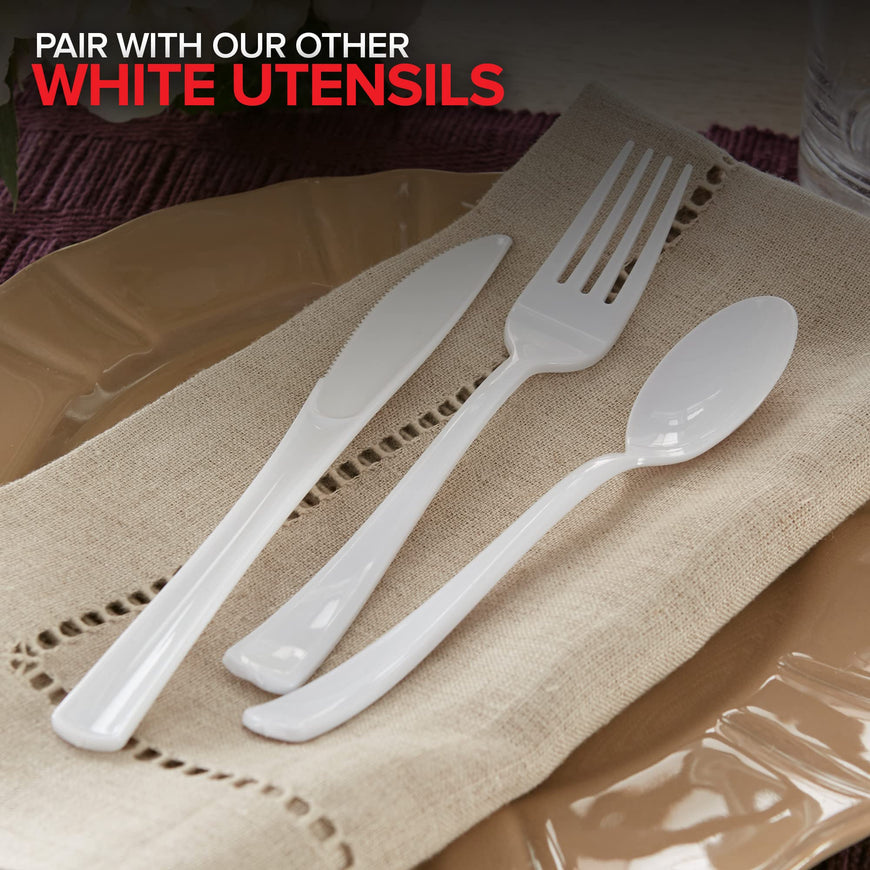 (125-Count) Plastic Spoons, Disposable Silverware for Dinner, Heavy Duty Utensils, Heavyweight Party Flatware, Bulk Cutlery in White - Stock Your Home