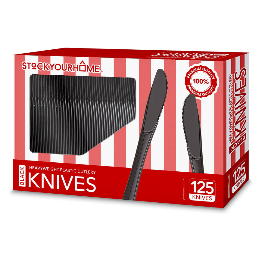 Stock Your Home (125-Count Plastic Knives, Disposable Silverware for Dinner, Heavy Duty Utensils, Heavyweight Party Flatware, Bulk Cutlery in White
