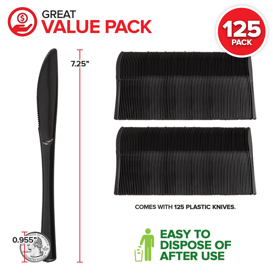 Stock Your Home (125-Count Plastic Knives, Disposable Silverware for Dinner, Heavy Duty Utensils, Heavyweight Party Flatware, Bulk Cutlery in White