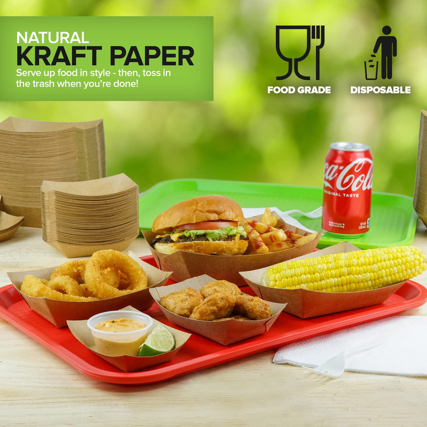 Stock Your Home [100 Pack] Mini Disposable Brown Kraft Paper Food Trays, 0.25-Lb Concession Tray, Serving Boats for Party Snacks, Taco Bar, Seafood, Nachos Plates, Quarter-Pound